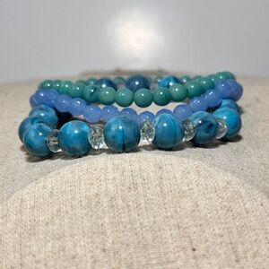 Blue and Green Beaded Bracelet Set